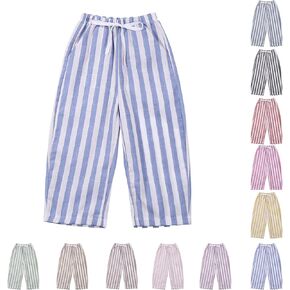 Toddler Baby Boy Girl Cotton Linen Pants Retro Elastic Waist Striped Long Pants Casual Sweatpants Bottoms 0-6 Years