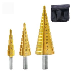 4mm-32mm (3/16" to 1-1/4") Coated Multi Step for Sheet Metal Hole Drilling Cut Tool Set Hole HSS Multi Size Unibit Drill Bits for Metal Aluminium and Wood 3 Sizes