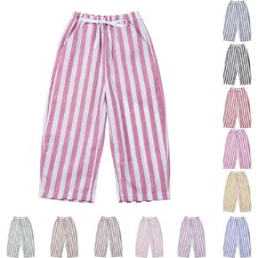 Toddler Baby Boy Girl Cotton Linen Pants Retro Elastic Waist Striped Long Pants Casual Sweatpants Bottoms 0-6 Years in Saudi Arabia