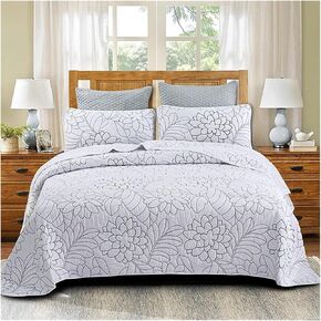 Cotton Embroidered Solid Color Flower 3pcs Printed Quilted Quilt Pillowcase Bed Four Pieces Set(90x98 inch)