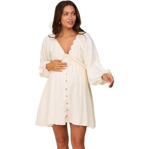 PinkBlush Crochet Lace Button Front Maternity Dress
