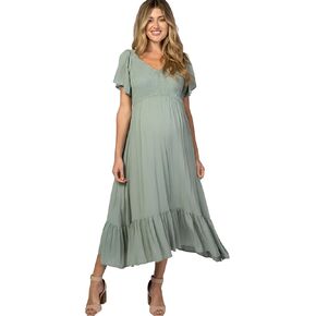 PinkBlush Smocked V-Neck Maternity Midi Dress