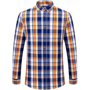 Men's Cotton Striped Dress Shirt Regular Fit Button Down Casual Shirts Plaid Turn-Down Collar Long Sleeve Shirts
