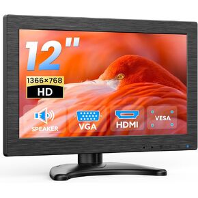 Eyoyo EM116DF 12-inch Small Monitor: 1366x768 HD Resolution Mini LED Screen with HDMI VGA Inputs Video Monitors for Computer PC Security Camera Raspbery Pi