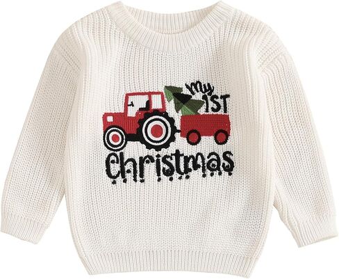 Toddler Baby Boy Girl Christmas Outfit Knit Sweater Crewnck Sweatshirt Pullover Warm Top Infant Fall Winter Clothes in Saudi Arabia