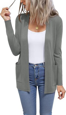 CZYINXIAN Women's Casual Long Sleeve Open Front Cardigan Sweaters Trendy Solid Knit Loose Cardigans with Pockets in Saudi Arabia