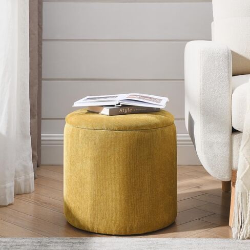 2-Piece Set Round Chenille Storage Ottoman, Equipped with a Drum Shaped Small Stool (style3) in Kuwait