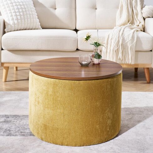 2-Piece Set Round Chenille Storage Ottoman, Equipped with a Drum Shaped Small Stool (style3) in Kuwait