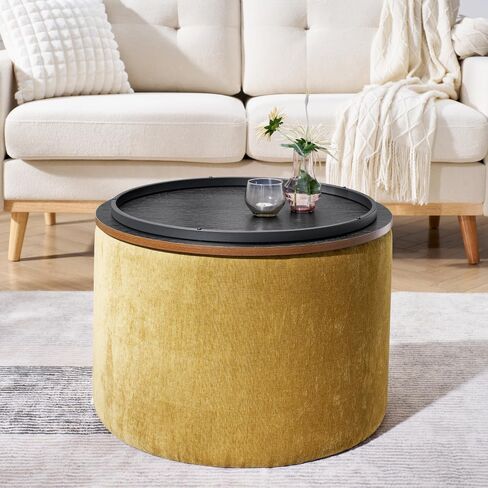 2-Piece Set Round Chenille Storage Ottoman, Equipped with a Drum Shaped Small Stool (style3) in Kuwait