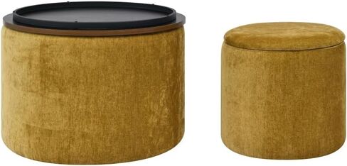 2-Piece Set Round Chenille Storage Ottoman, Equipped with a Drum Shaped Small Stool (style3) in Kuwait