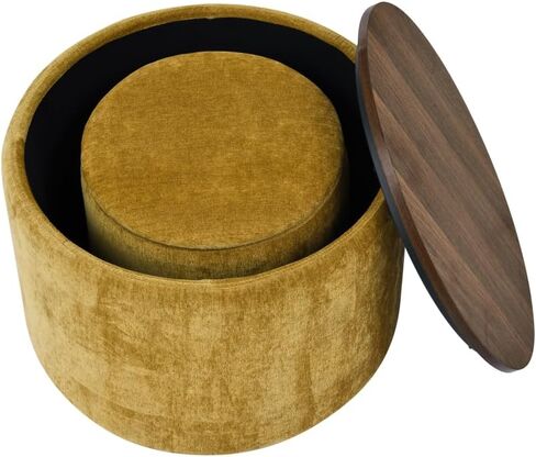 2-Piece Set Round Chenille Storage Ottoman, Equipped with a Drum Shaped Small Stool (style3) in Kuwait