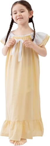 Nightgowns for Girls, Cotton Vintage Pajama Dresses for Girl, Long Sleeve SleepShirt Jammies for Kids in Kuwait