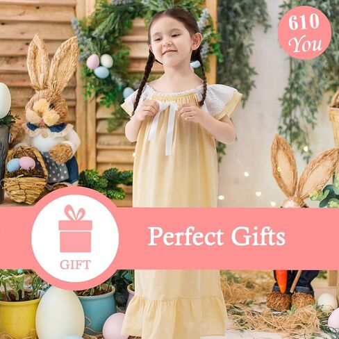 Nightgowns for Girls, Cotton Vintage Pajama Dresses for Girl, Long Sleeve SleepShirt Jammies for Kids in Kuwait