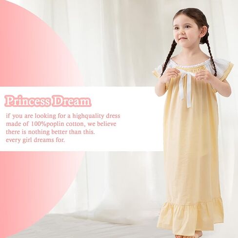 Nightgowns for Girls, Cotton Vintage Pajama Dresses for Girl, Long Sleeve SleepShirt Jammies for Kids in Kuwait
