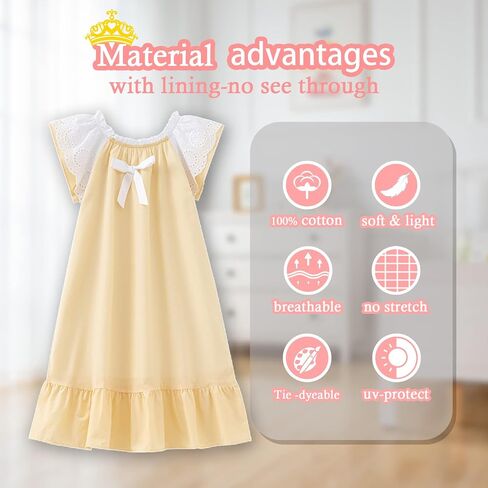 Nightgowns for Girls, Cotton Vintage Pajama Dresses for Girl, Long Sleeve SleepShirt Jammies for Kids in Kuwait