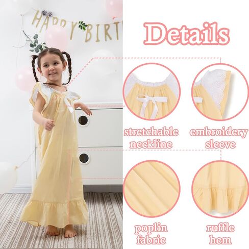 Nightgowns for Girls, Cotton Vintage Pajama Dresses for Girl, Long Sleeve SleepShirt Jammies for Kids in Kuwait