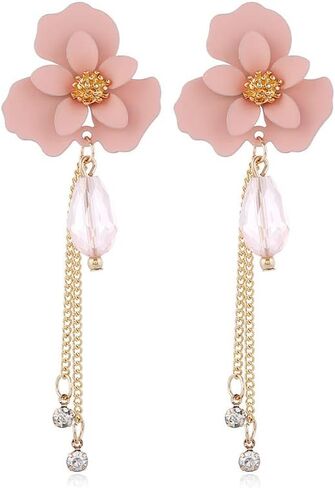 TIANBANGSHI Bohemian Flower Stud Earrings Chic Long Tassels Flower Dangle Drop Earrings Unique Vintage Gold Flower Bud Earrings for Women Girls Summer Beach Holiday Statement Earrings Jewelry in Saudi Arabia