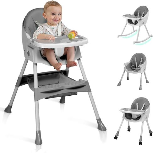 Ktaxon Baby High Chair, 6-in-1 Portable Rocking Highchair, Pink | Feeding Foldable Chair W/ 5-Point Harness, Locking Wheels, Adjustable Backrest, Removable Tray, for Travel Babies and Toddler in Saudi Arabia