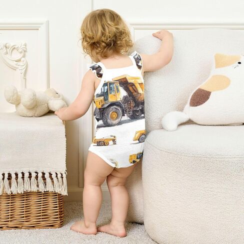 Child Sleeveless Baby Bodysuits Cute Soft Toddler Sleeveless Clothes 3M Construction Scene Concrete Mixer Truck in Kuwait