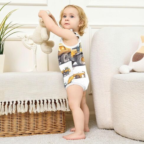 Child Sleeveless Baby Bodysuits Cute Soft Toddler Sleeveless Clothes 3M Construction Scene Concrete Mixer Truck in Kuwait
