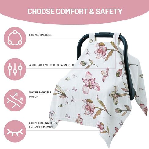 100% Muslin Summer Baby Car Seat Cover, Universal Fit Infant Car Seat Canopy, Breathable & Lightweight Sun, Weather Protection for Boys & Girls in Kuwait