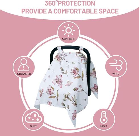 100% Muslin Summer Baby Car Seat Cover, Universal Fit Infant Car Seat Canopy, Breathable & Lightweight Sun, Weather Protection for Boys & Girls in Kuwait