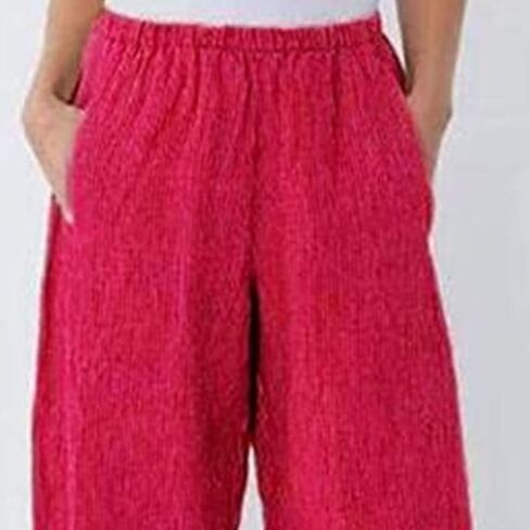 Maiyifu-GJ Women's Printed Linen Wide Leg Pants Summer Elastic Waist Beach Harem Trousers Lightweight Cropped Bottoms Pants in Saudi Arabia
