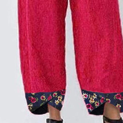 Maiyifu-GJ Women's Printed Linen Wide Leg Pants Summer Elastic Waist Beach Harem Trousers Lightweight Cropped Bottoms Pants in Saudi Arabia