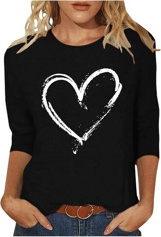 Women Love Heart Printed Shirts Junior Tops Cute Casual Graphic Tshirts Trendy Tees Spring Summer Clothes Plus Size in Saudi Arabia