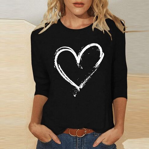 Women Love Heart Printed Shirts Junior Tops Cute Casual Graphic Tshirts Trendy Tees Spring Summer Clothes Plus Size in Saudi Arabia