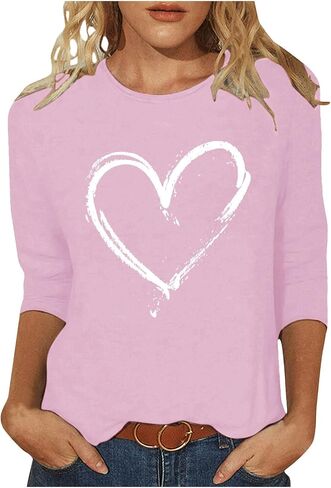 Women Love Heart Printed Shirts Junior Tops Cute Casual Graphic Tshirts Trendy Tees Spring Summer Clothes Plus Size in Saudi Arabia