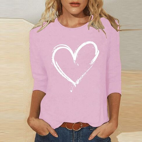 Women Love Heart Printed Shirts Junior Tops Cute Casual Graphic Tshirts Trendy Tees Spring Summer Clothes Plus Size in Saudi Arabia