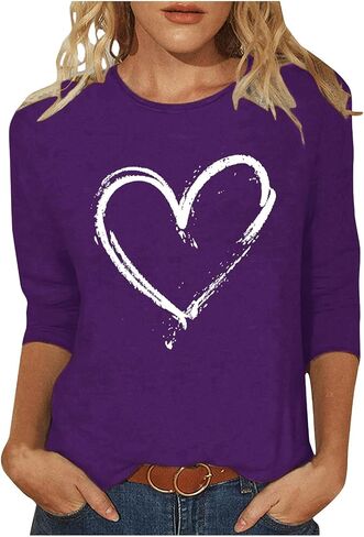 Women Love Heart Printed Shirts Junior Tops Cute Casual Graphic Tshirts Trendy Tees Spring Summer Clothes Plus Size in Saudi Arabia