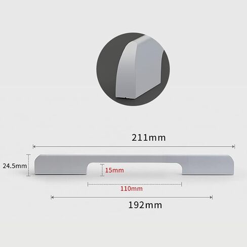 Wardrobe Door Handles,Aluminum Alloy Bathroom Modern Bedroom Knobs knockers Drawer Handles Dresser Pulls Kitchen Hardware,Silver,2 Pack(Hole Distance 192mm) in Saudi Arabia