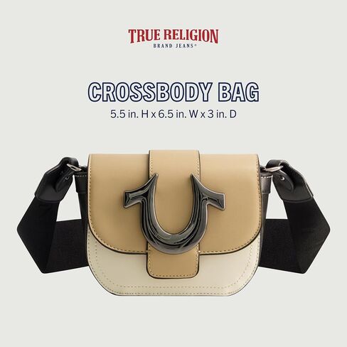 حقيبة كروس نسائية من True Religion، حقيبة كتف صغيرة قابلة للتعديل مع شعار حدوة الحصان، متعددة الأغراض in Kuwait