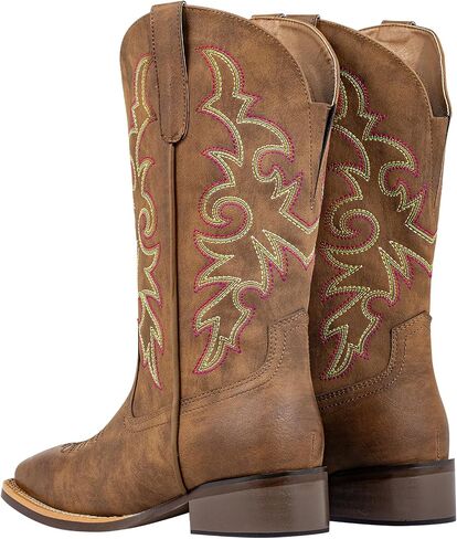 SheSole Women's Extra Wide Calf Cowboy Boots Square Toe – Pull-On Western Boots for Thick Calves, Stretch Comfort & Removable Insole, Classic Western Pattern in Saudi Arabia