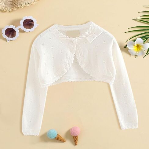 Toddler Baby Girls Long Sleeve Bolero Cardigan Knitted Shru𝐠 Button Closure Lace Cropped Sweaters Tops Outwear in Saudi Arabia