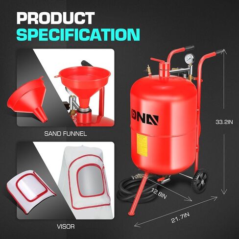 DNA MOTORING 10Gallon Sandblaster Air Sand Blaster Kit, Pot Sandblaster, 125PSI High Pressure Sand Blasting Machine for Special Surface Treatment, Stain Removal Paint, w/4 Ceramic Nozzles, TOOLS-00656 in Saudi Arabia