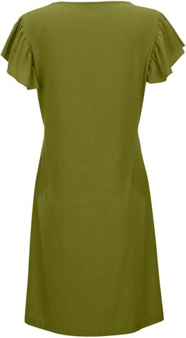 Summer Women's Casual Beach Dress Loose Fit Deep V Neck Mini Dress with Ruffled Sleeves T Shirt Casual Dresses in Saudi Arabia
