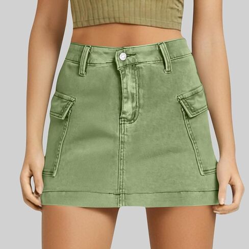 Women's Jean Skirt High Waisted Stretch Casual Summer Mini Skort Trendy Low Waist Cargo Denim Skirts with Pockets in Kuwait