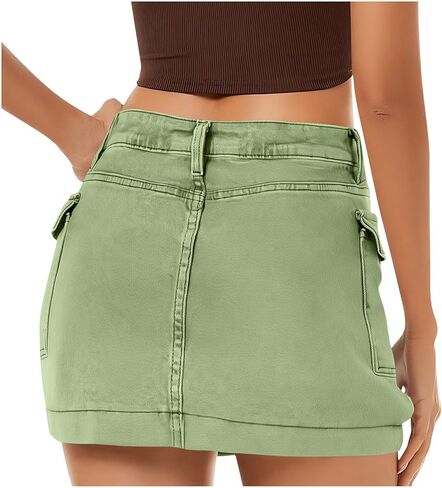 Women's Jean Skirt High Waisted Stretch Casual Summer Mini Skort Trendy Low Waist Cargo Denim Skirts with Pockets in Kuwait