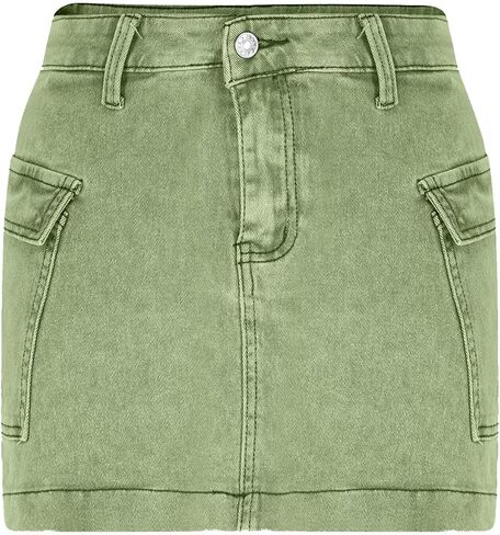 Women's Jean Skirt High Waisted Stretch Casual Summer Mini Skort Trendy Low Waist Cargo Denim Skirts with Pockets in Kuwait
