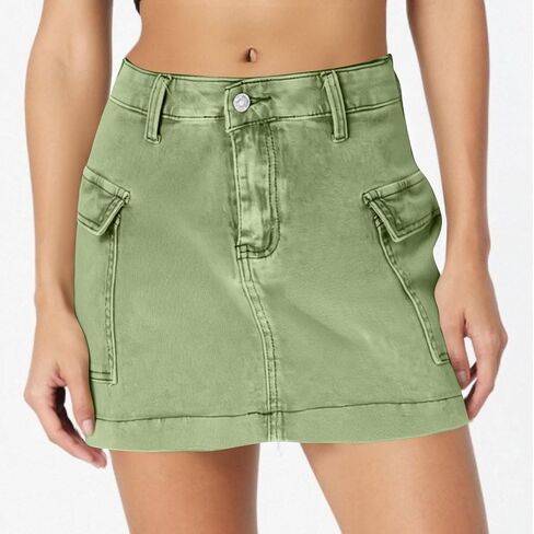 Women's Jean Skirt High Waisted Stretch Casual Summer Mini Skort Trendy Low Waist Cargo Denim Skirts with Pockets in Kuwait