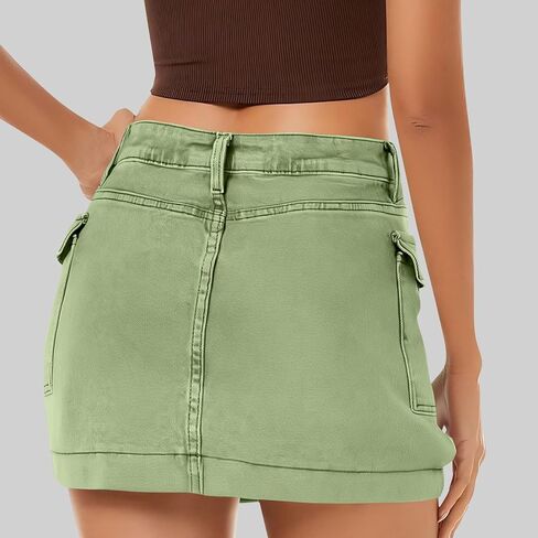 Women's Jean Skirt High Waisted Stretch Casual Summer Mini Skort Trendy Low Waist Cargo Denim Skirts with Pockets in Kuwait