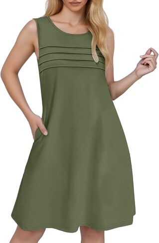 Womens Pleated Front Tank Dresses Fashion Casual Sleeveless Pockets Dress Top Selling Summer Dresses in Saudi Arabia