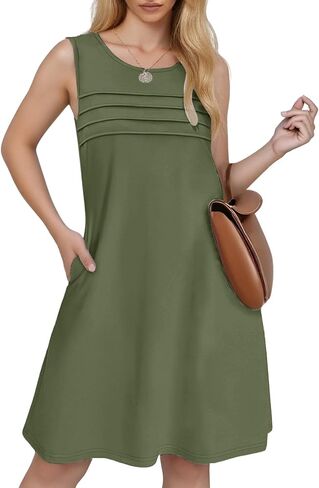 Womens Pleated Front Tank Dresses Fashion Casual Sleeveless Pockets Dress Top Selling Summer Dresses in Saudi Arabia