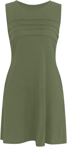 Womens Pleated Front Tank Dresses Fashion Casual Sleeveless Pockets Dress Top Selling Summer Dresses in Saudi Arabia