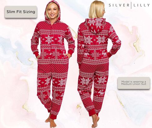 بيجامة صوف ندفة الثلج Fair Isle مقنعين مريح للبالغين، بذلة دافئة ناعمة قطعة واحدة PJs، بدلة الاتحاد، النساء FUNZIEZ! in Kuwait