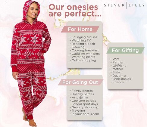 بيجامة صوف ندفة الثلج Fair Isle مقنعين مريح للبالغين، بذلة دافئة ناعمة قطعة واحدة PJs، بدلة الاتحاد، النساء FUNZIEZ! in Kuwait