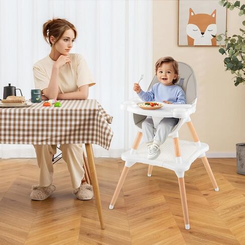 كرسي Honey Joy Baby High ، على كرسي خشبي قابل للتحويل 5 في 1 للأطفال الصغار/الطاولة ومقعد المقعد/التعزيز مع تسخير السلامة ، صينية التغذية القابلة للإزالة من 4 مواقع (القهوة) in Kuwait